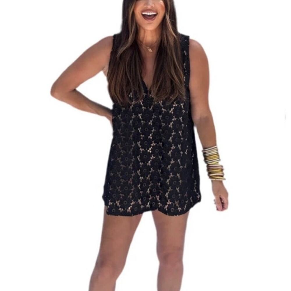 NWT BUDDYLOVE Lola Mini Sleeveless Dress Dahlia Black Lace Deep V-neck SMALL New